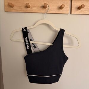 IVY PARK Black Sports Bra with White Contrast Piping